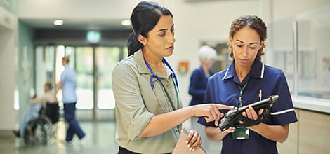 Two doctors talking in hospital